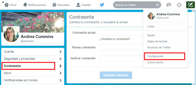 TwitterConfiguración