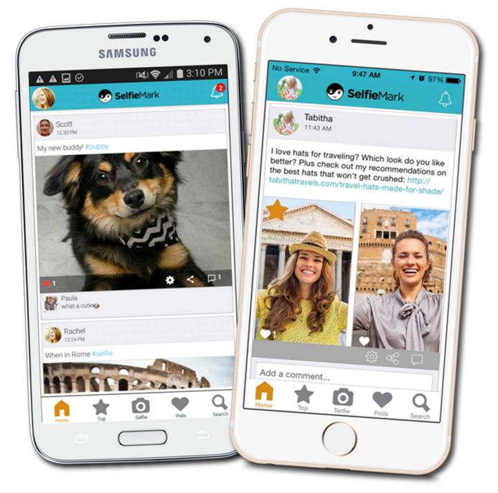 SelfieMark (iOS/Android) permite capturar imágenes, compartir y realizar sondeos comparando dos imágenes