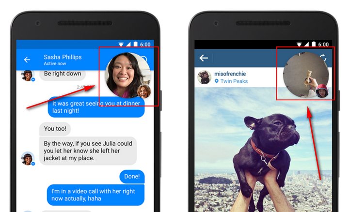 Facebook Messenger introduce Vídeo Chats Heads para mantener vídeo chats mientras hacen otras cosas