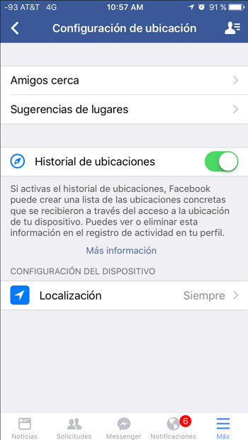 configuracion de ubicacion app ios facebook
