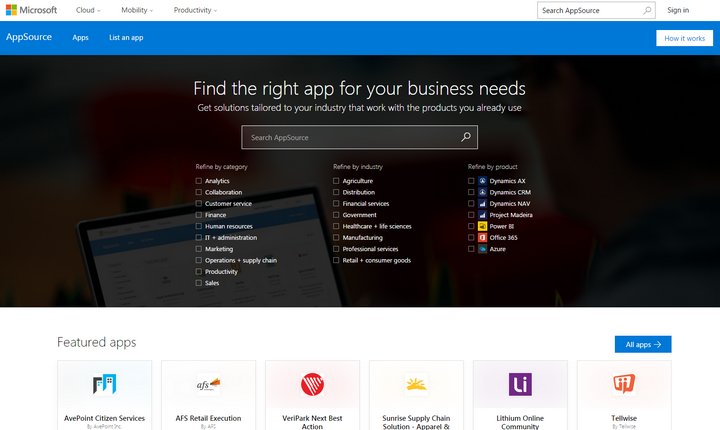 Microsoft AppSource, nueva tienda de aplicaciones para negocios