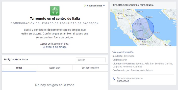 Facebook - Comprobación del Estado de Seguridad - Terremoto en Italia