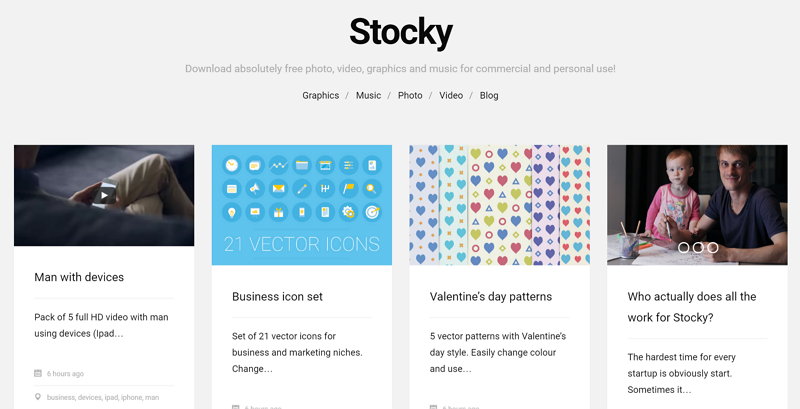 Stocky: Imágenes, gráficos, música y vídeo gratis para proyectos comerciales