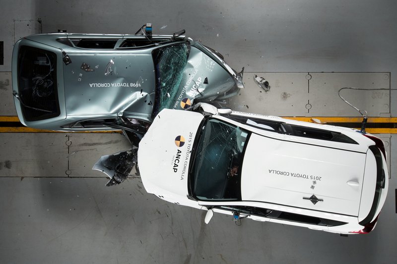 Un choque entre dos Toyota Corolla (1998 y 2015), dan una idea de los avances en sistemas de seguridad