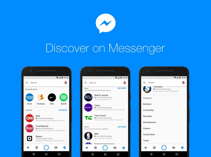 Anuncian actualización de Discover en Facebook Messenger, ahora permitirá buscar por bots y negocios