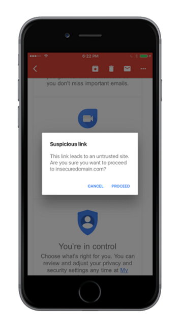 Gmail iOS - Alertas de Phishing