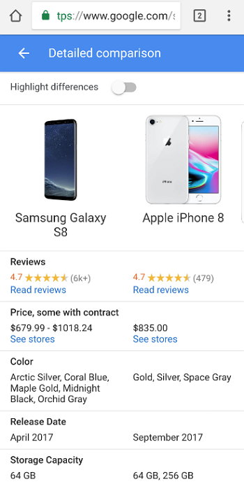 Google - Comparar Smartphones Móviles