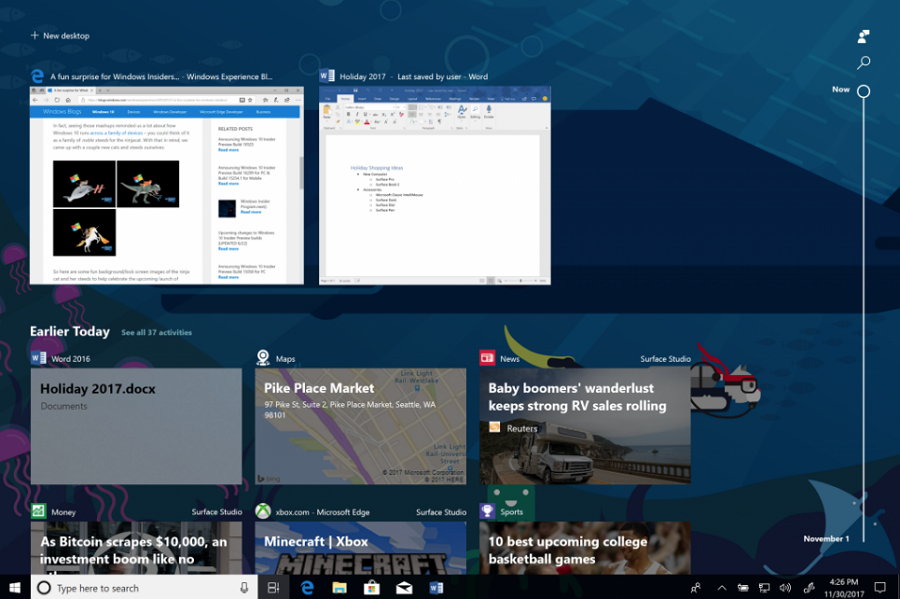 Windows 10 Insider Preview - Timeline