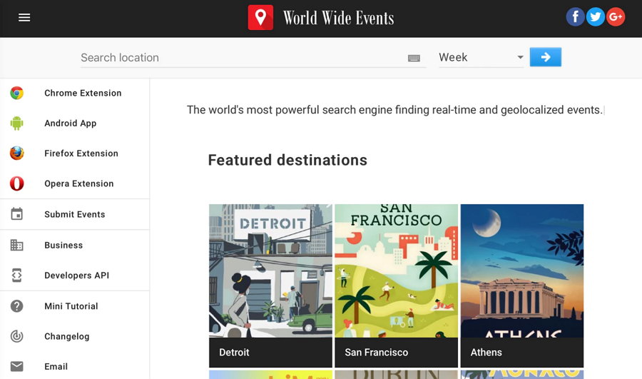 World Wide Events es un motor de búsqueda de eventos alrededor del mundo
