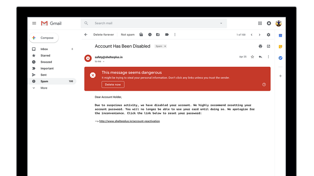 Gmail - Alertas de emails peligrosos