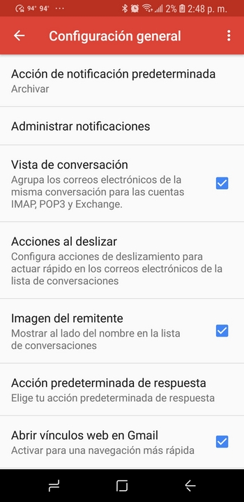 Gmail para Android - Acciones al Deslizar