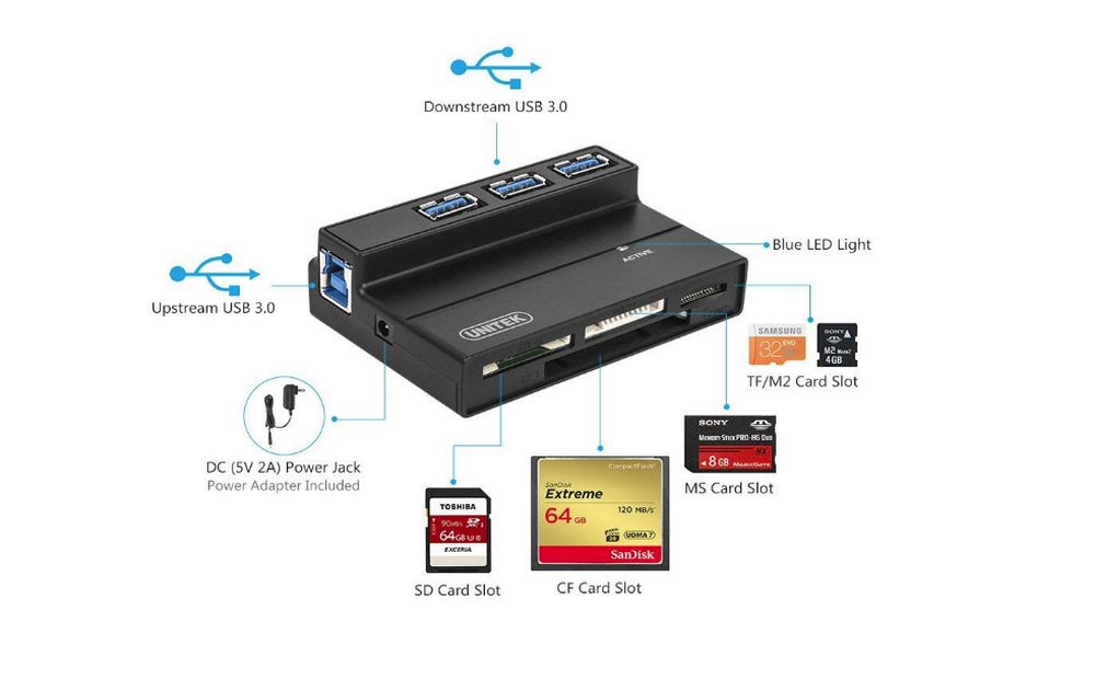 Unitek Flash Memory Card Reader - 3-Port USB 3.0 USB Hub