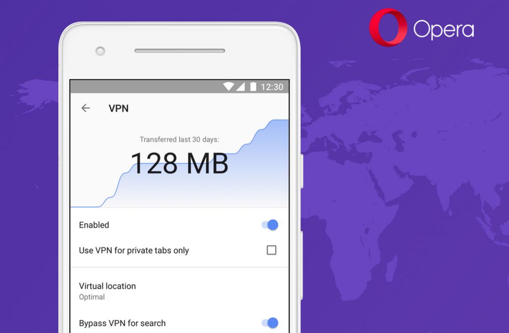 Opera integra VPN gratis en su navegador para Android