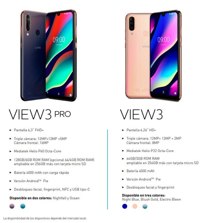 Wiko View3 Pro y View3 - Especificaciones