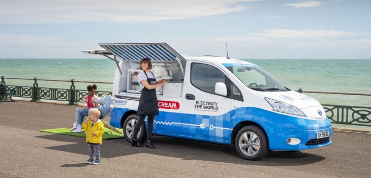 Nissan desarrolla concepto de furgoneta eléctrica para venta de helados con panel solar y social media
