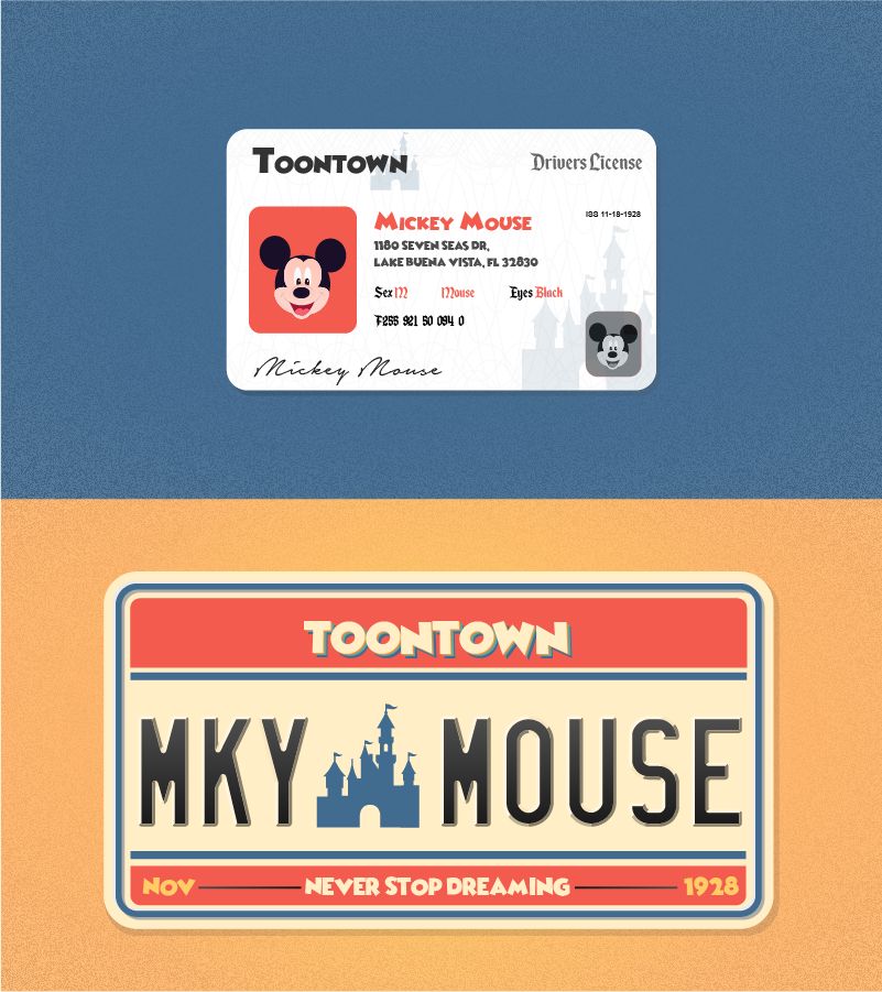 Mickey - Licencia de Conducir - Placa de Identificación