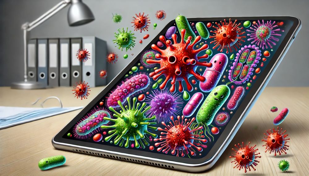 Pantalla de Tableta con Virus y Bacterias