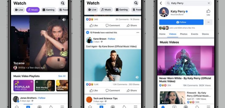 Facebook introduce vídeos de música oficiales en Watch y la Feed de Noticias