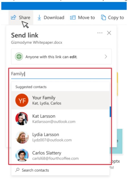 Microsoft OneDrive - Compartir con Familia y Grupos