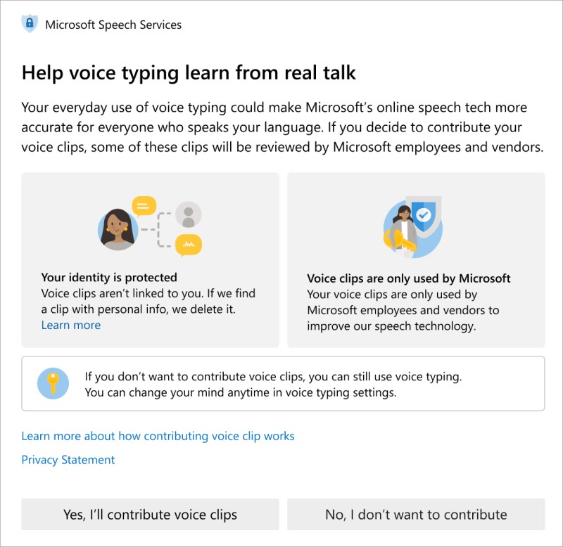 Microsoft Consentimiento - Reconocimiento de voz