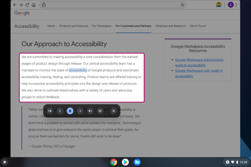 Chromebook - Accesibilidad - Enunciar - Seleccionar para escuchar