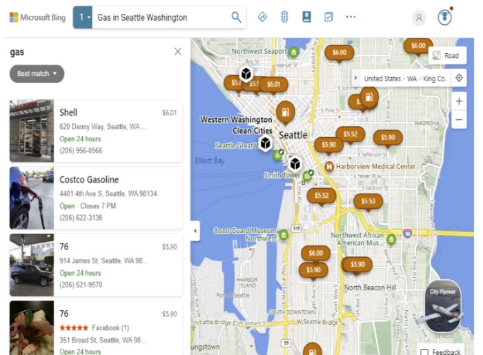 Mapas de Bing - Buscador de Precios de Gasolina