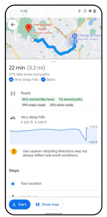 Google Maps - Rutas para Bicicletas