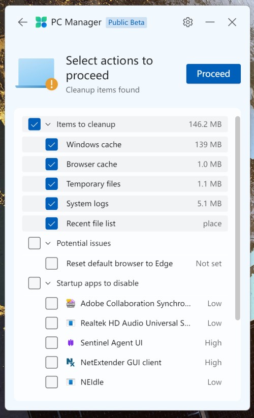 PC Manager es una herramienta de limpieza para Windows hecha por Microsoft