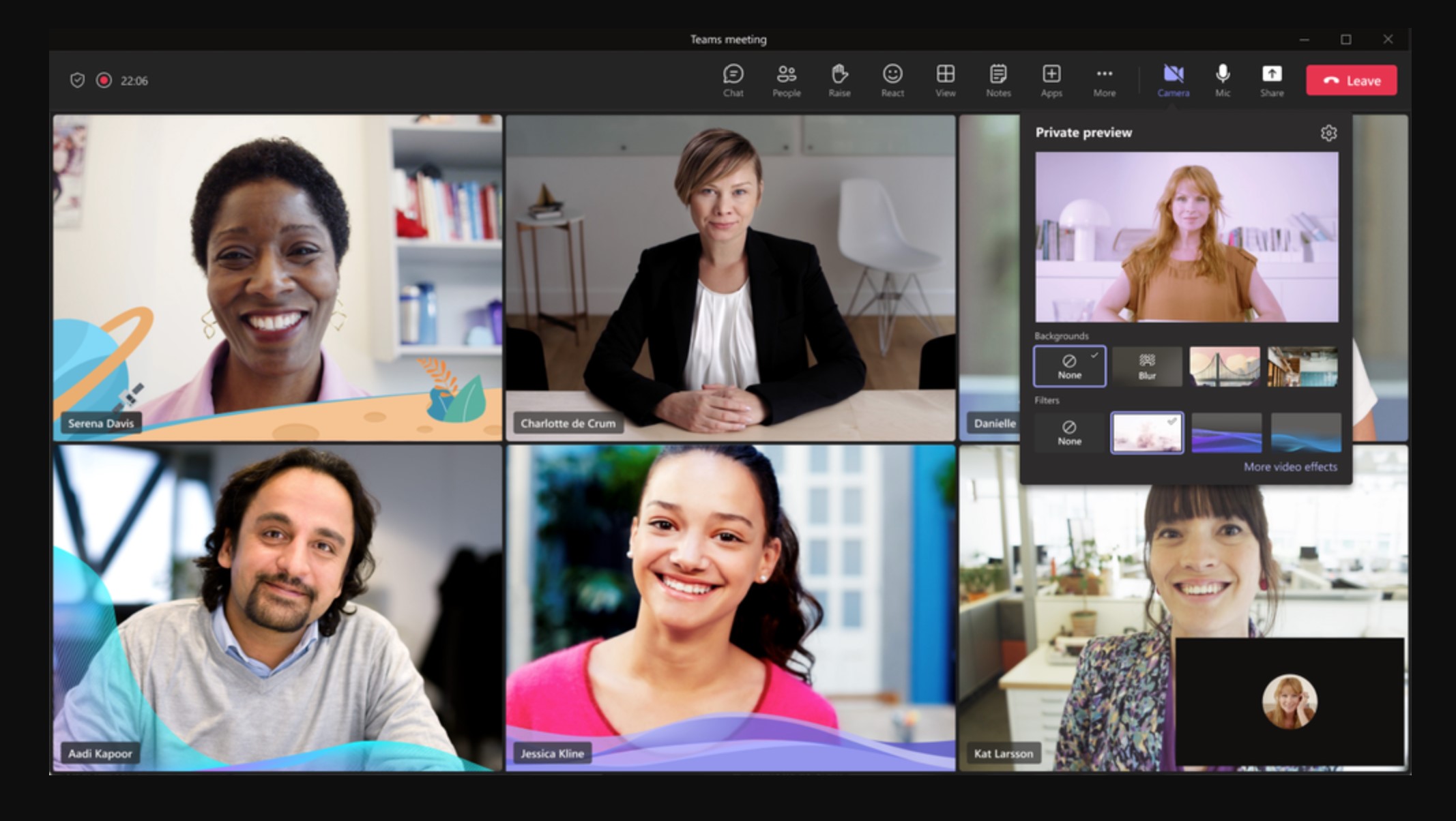 Microsoft Teams Filtros de Video Private Preview