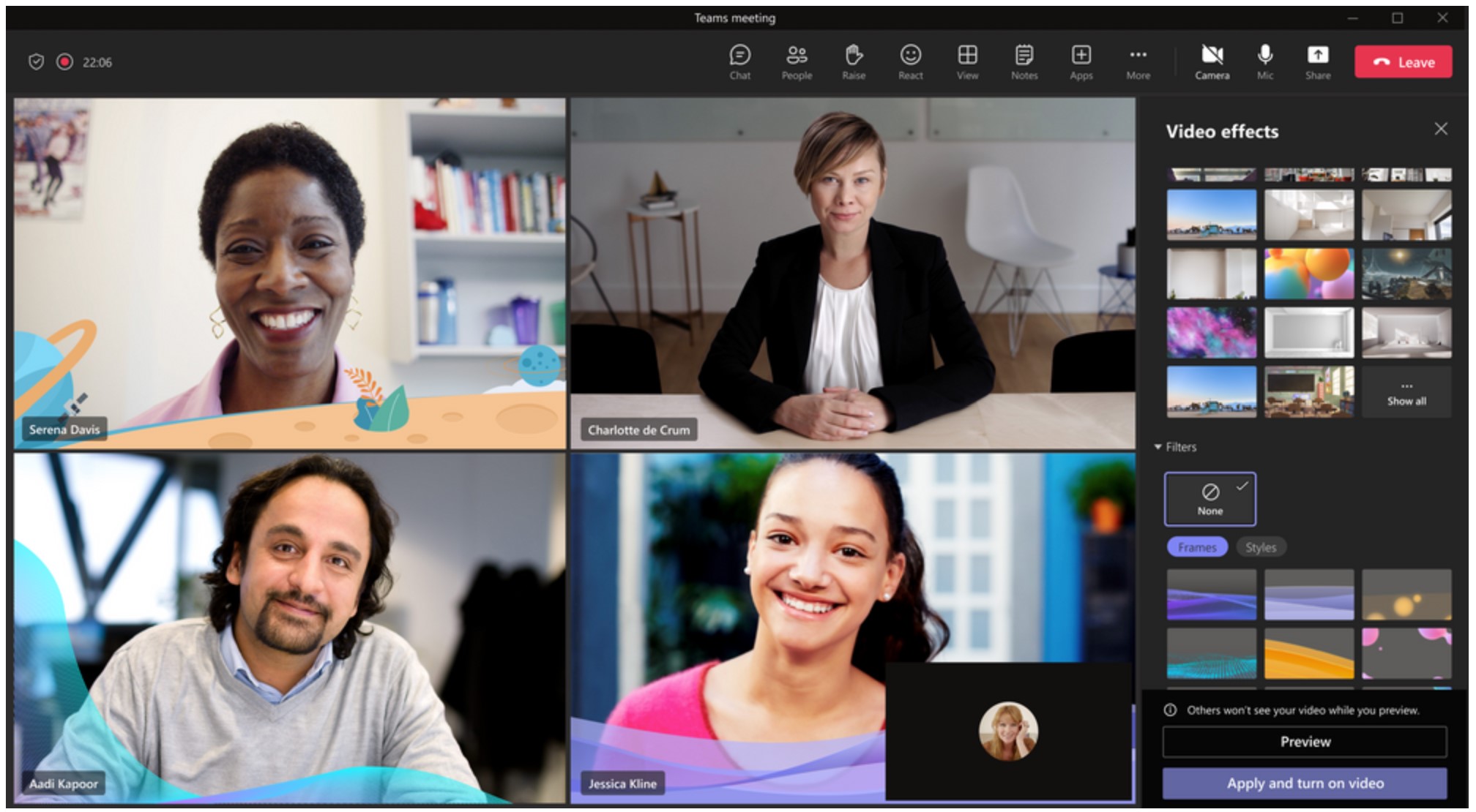 Microsoft Teams Filtros de Video Video Effects