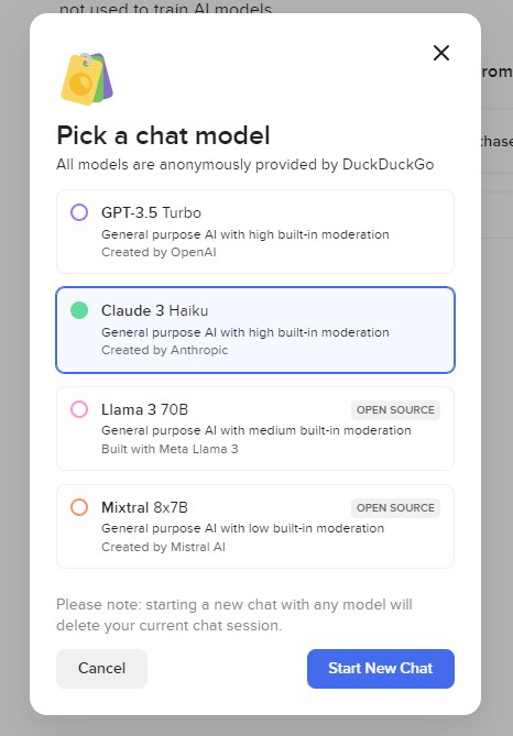 DuckDuckGo AI Chat - AI Models